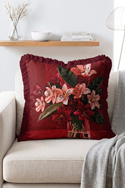IdeCraft Velvet Bouquet Red Lily Bouquet with Burgundy Background Retro Fring...