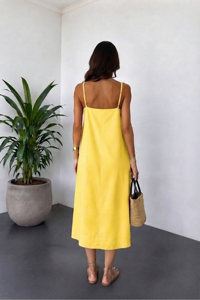 ENMADAM Women's Soft Modal V-Neck Thin Strap Casual Basic Long Dress