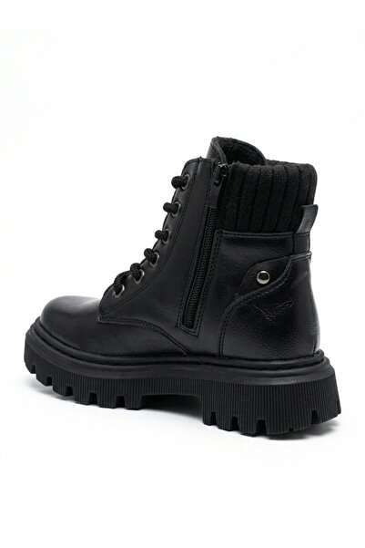 Pabrik Black Shiny Zippered Stitched Sole Girls' Boots