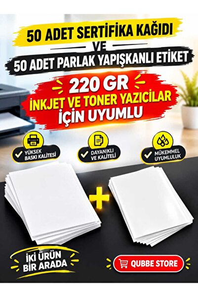 Şıkbay A4 Kalın Sertifika Kağıdı ve A4 Parlak Yapışkanlı Etiket Kartuşlu Müre...
