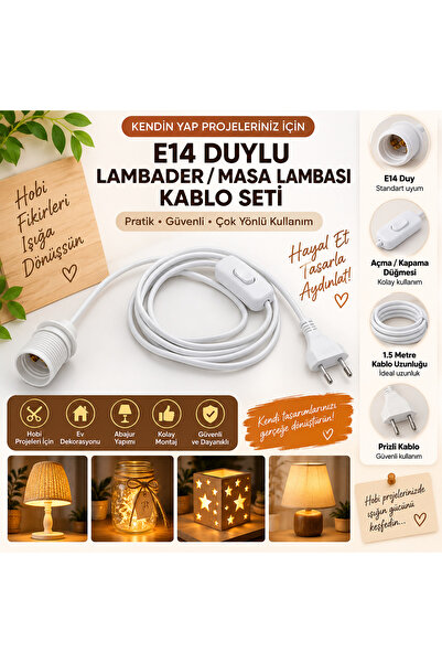 volereye E14 Duy Fişli Anahtarlı Lamba Kablosu 1,5 Metre Abajur Masa Lambası ...