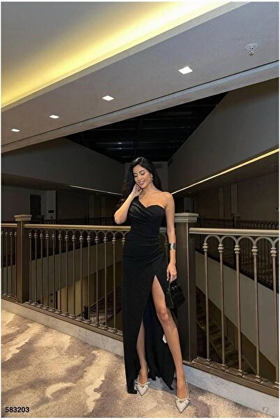 Şeker Portakalım One-Slit Evening Dress Off-The-Shoulder Dress
