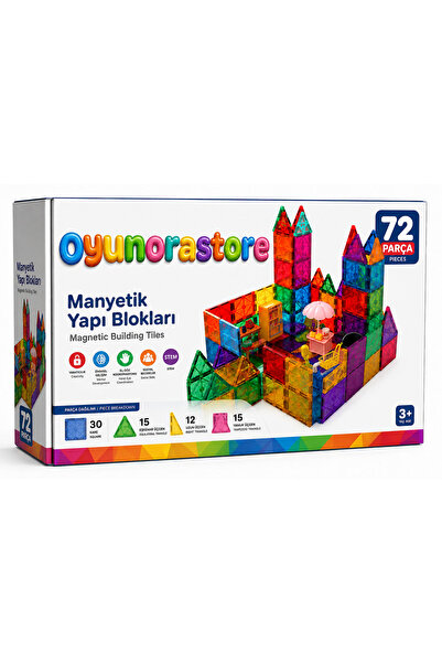Genel Markalar Mıknatıslı Montessori Yapı Blokları 72 Parça - Renkli Farklı Ş...