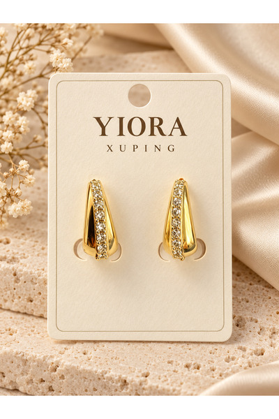 yiora Xuping İthal Premium Seri 14K Gold Renk Tek Sıra Zirkon Taşlı Damla For...