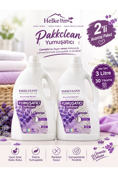 Helke Home Pakkcleann Yumuşatıcı Lavanta Kokusu 2x3 Litre 60 Yıkama Çamaşır Yumuşatıcısı