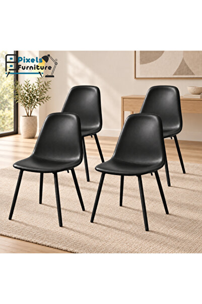 PixelsFurniture مجموعة 4 كرسي سفرة من الجلد الصناعي من بكسل الأثاث، بمسند للظ...