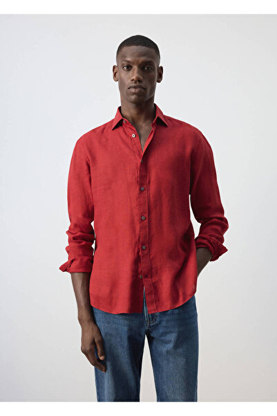 MANGO Man %100 keten regular fit gömlek