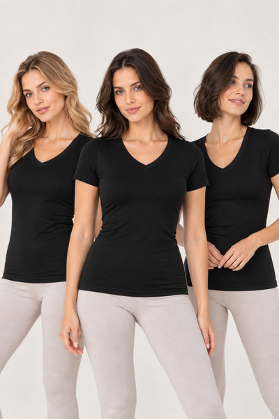 Loule Women's 3-Pack Modal Cotton V-Neck Short Sleeve Basic Undershirt Set St...