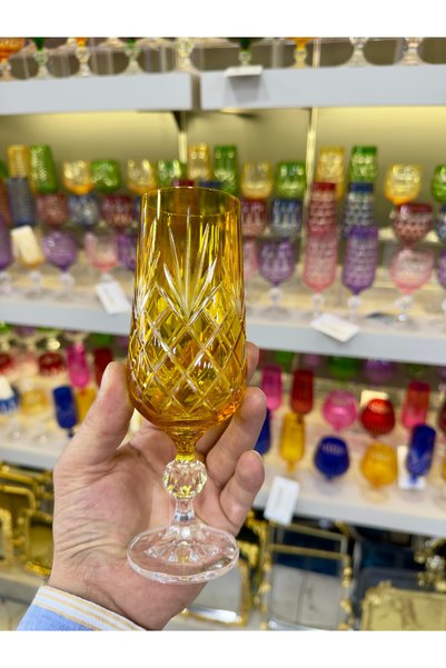 Vakıf home 1 Adet Bohemia Kristal Renkli El İşi Ayaklı Kahve Yanı Su Bardağı ...