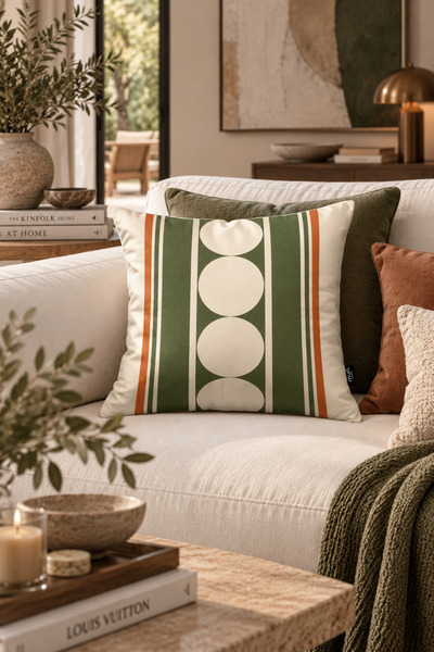 MUN HOME Botanica 1 Piece Geometric Throw Pillow Cover Green Orange Modern Ge...