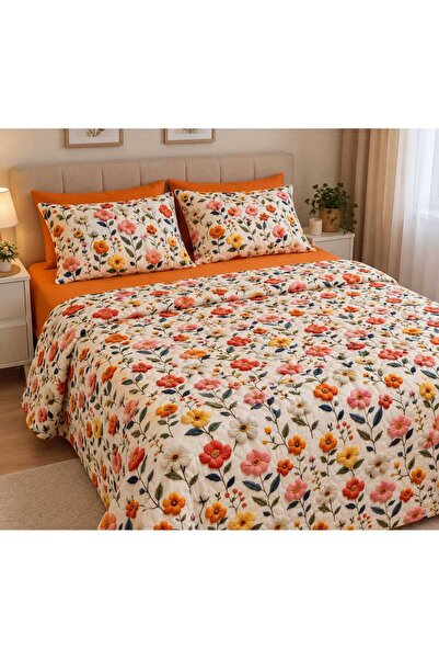 ELFİNA HOME Pique Suit Set - Colorful Daisy Patterned - 4 Pieces