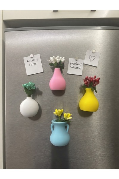 Genel Markalar 3D Baskı Renkli Mini Vazo Magnet Seti - Çiçekli Buzdolabı Süsü...