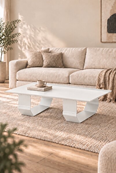 Barez Decor Dikdörtgen Paslanmaz Çelik Orta Sehpa - 130x65 cm - Geometrik Kes...