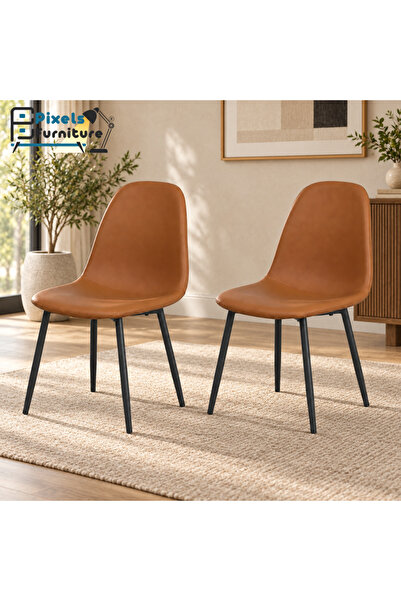 PixelsFurniture كرسي سفرة من الجلد الصناعي من بكسل الأثاث، بمسند للظهر مع أرج...