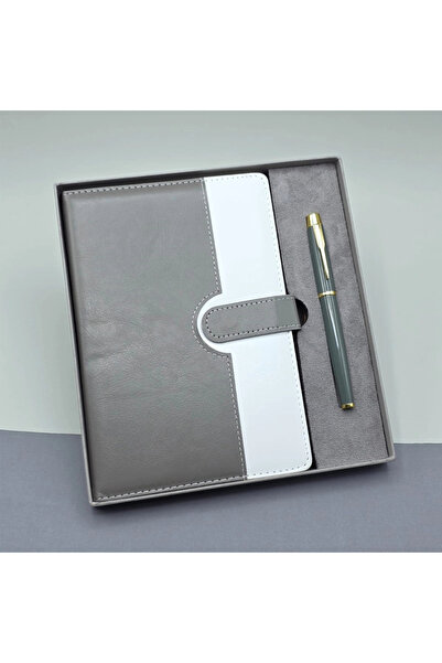 Lovesta Home Gray Boxed Leather Notebook Roller Pen Set
