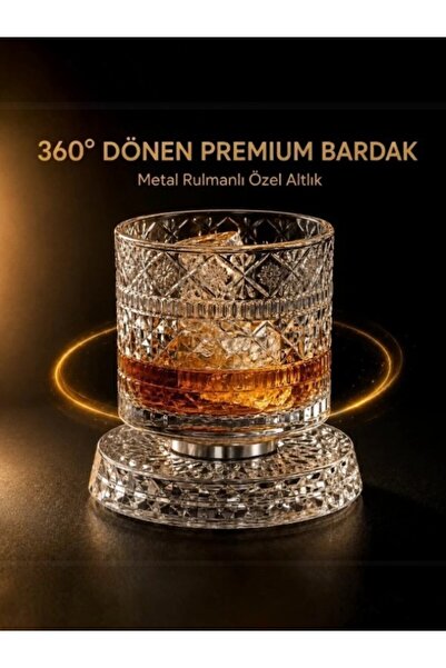 AZESUR RULMANLI 360° DÖNEN IŞIKLI CAM BARDAK KOKTEYL İÇECEK VİSKİ BARDAĞI