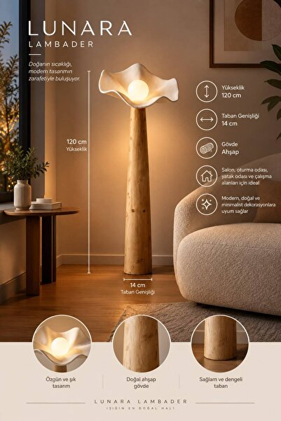 EDESİNG Lunara 120 Cm Tekli Ahşap Lambader (Ampul Hediyeli)
