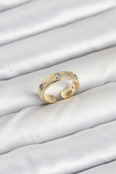 Lovesta Home Brass Gold Color Blue Zircon Stone Pole Star Model Women's Ring ...