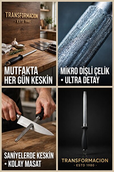 Transformacion 2 Cm Geniş Yüzeyli Şef Bıçak Bileme Masadı 34 cm 18/10 Paslanmaz Çelik Profesyonel Kasap Masadı Saplı Bileyici 723680