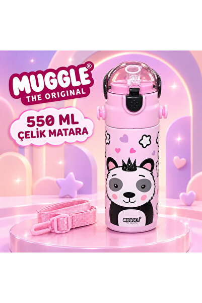 MUGGLE Mt-2635 550 ml Steel Flask with Straw, Shoulder Strap, Protective Cove...