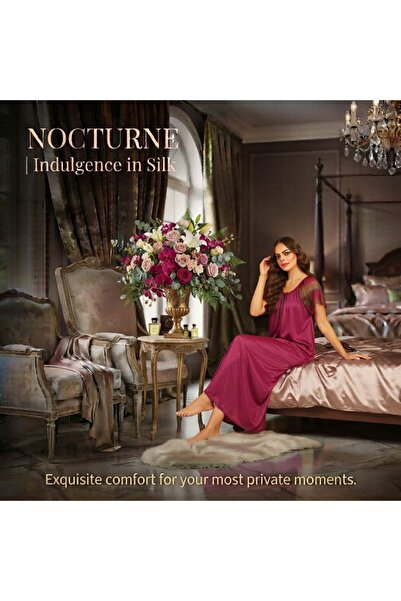 Nocturne قميص نوم نسائي طويل من الساتان مع أكمام دانتيل، باللون الوردي