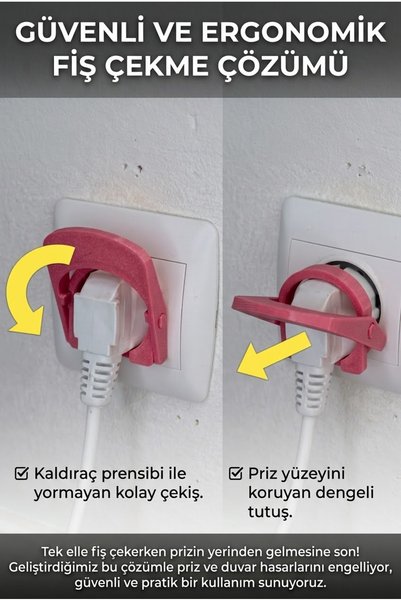 mtstudio (2 ADET) Pembe Ergonomik Fiş Tutucu – Deforme Etmeyen Tek Elle Kolay Fiş Çıkarma Aksesuarı
