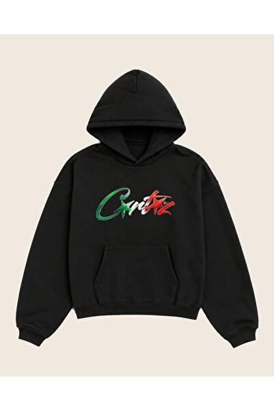 Corteiz Italy Baskılı Oversize Hoodie %100 Pamuk 3 İplik Şardonlu Unisex Kapüşonlu Sweatshirt