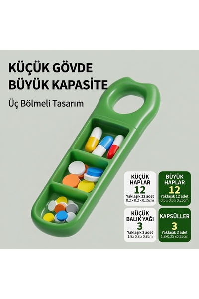 Genel Markalar 3 Bölmeli Taşınabilir Mini İlaç Kutusu Tutma Halkalı Cep Boy G...