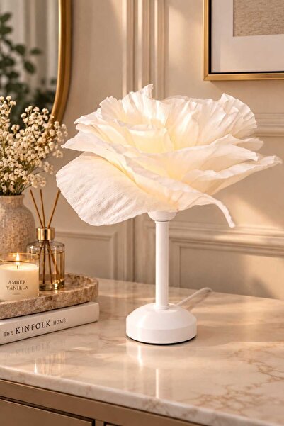 Bubihome Bubi Home Alba Bloom İtalyan Krapon Kağıdı El Yapımı Çiçek Abajur, D...
