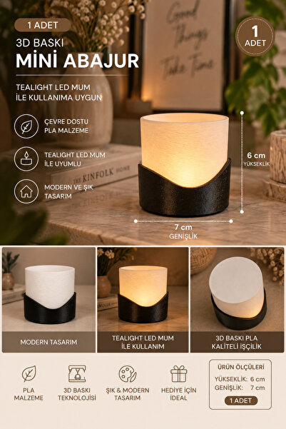 Dezora Home 3D Baskı Mini Abajur Dekoratif Masa Lambası – Tealight LED Mum HE...