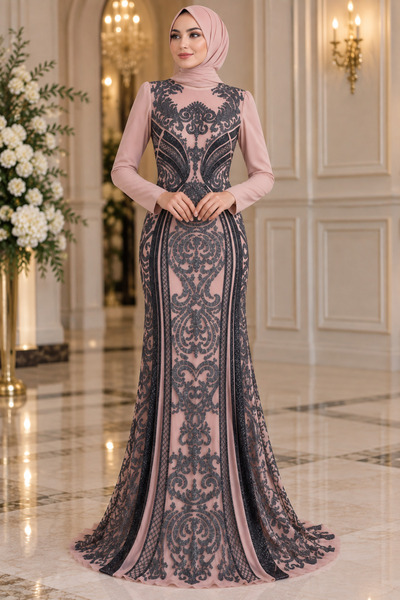 Papatyambutik Tesettür Taş İşlemeli Beyaz Nikah Elbisesi