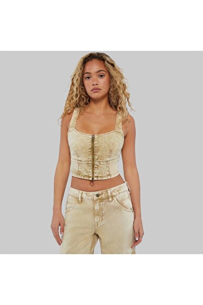 Guess Collection GUESS Originals Γυναικείο Τζιν Τοπ Μπούστο με Φερμουάρ σε Πα...