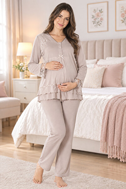 by İGP Cotton Maternity and Postpartum Adjustable Waist Pajama Set with Breas...