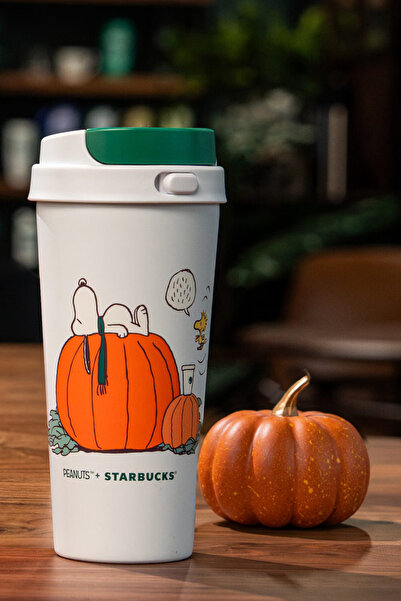Starbucks Peanuts Temalı Beyaz Paslanmaz Çelik Termos 473ml - Limited Edition