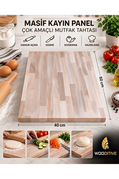 Çok Amaçlı Mutfak Tahtası Masif Kayın Panel 18mm Kalınlık 40 x 50 cm