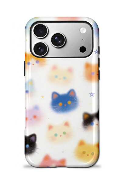 EDELFU iPhone 17 PRO Uyumlu - Renkli Kediler, Çift Katmanlı Kapak, Parlak Yüzey Koruyucu Kılıf
