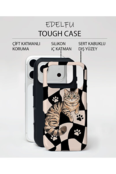 EDELFU iPhone 17 PRO Uyumlu - Asil Tekir Kedi, Çift Katmanlı Kapak, Parlak Yüzey Koruyucu Kılıf