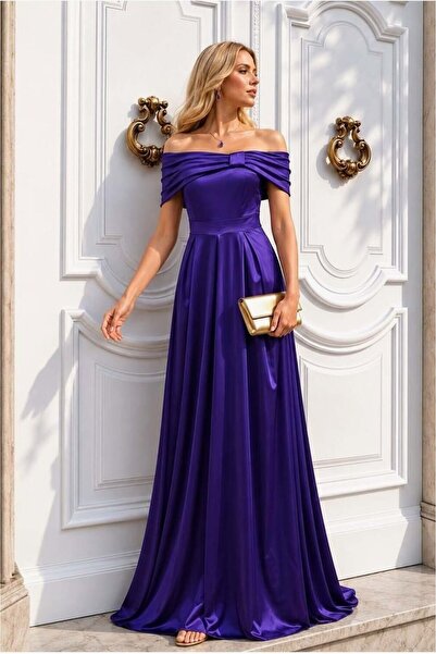 Butik Kadın Yeni Sezon Saten Kumaş Straplez Maxi Abiye Elbise