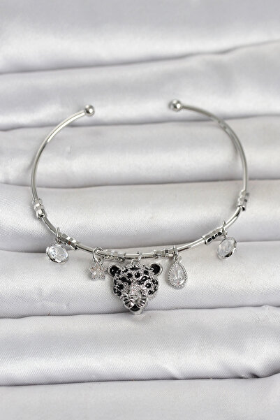 Lovesta Home Brass Silver Color Leopard Detailed Charm Women's Bracelet Tj-Bb...