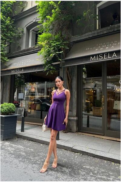Şeker Portakalım Crepe V Evening Dress Fabric Dress Collar