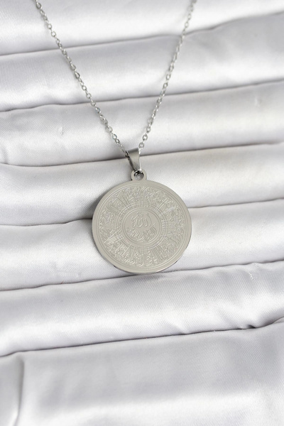 Lovesta Home 316L Steel Silver Color Ayetel Kursi Written Necklace Tj-Bko11058