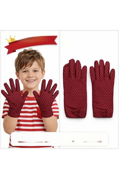 Lovesta Home Children's Boy Pantomime Gloves White Polka Dot Burgundy Color P...