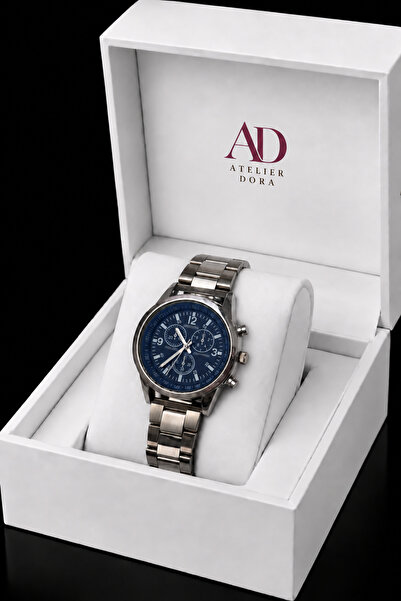Geneva 44 mm Koyu Mavi Kadran Gümüş Renk Çelik Erkek Kol Saati