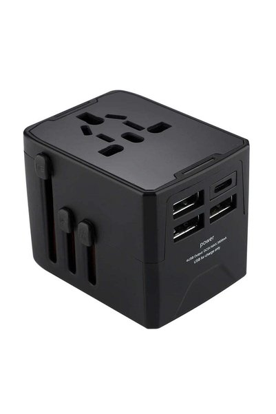 Techsuit Adaptor de călătorie (HHT520), 3 x USB, Type-C, EU, UK, AUS, US, Neg...
