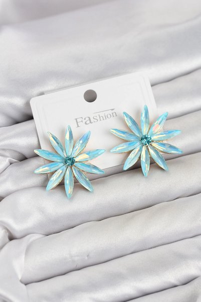 Lovesta Home Ice Blue Crystal Stone Lotus Model Women's Earrings Tj-Bkp11926