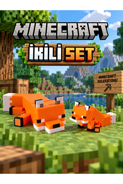 Yeşil Beyaz Tasarım Minecraft Tilki 2’li Oyuncak Figür Seti – Büyük ve Yavru ...