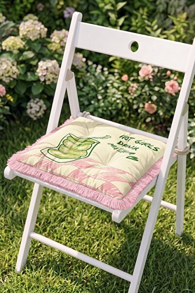 IdeCraft Hot Girls Matcha Yazılı Matcha İçecek Desenli Püsküllü Pofuduk Sanda...