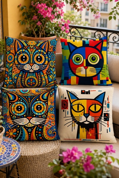 EVPANYA Abstract Cats Patterned 4-Piece Throw Pillow Cover Set