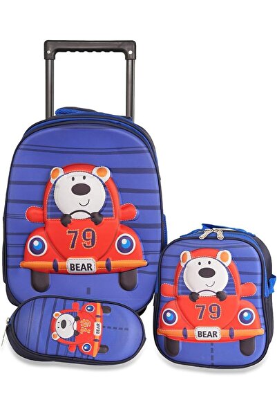 KTMC Kids 3-Piece Rolling Trolley School Bag Set with Backpack, Tiffin Bag & ...