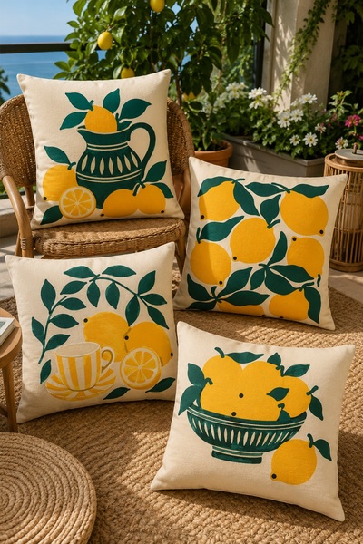 EVPANYA Lemon Bowl Patterned 4-Piece Throw Pillow Cover Set
